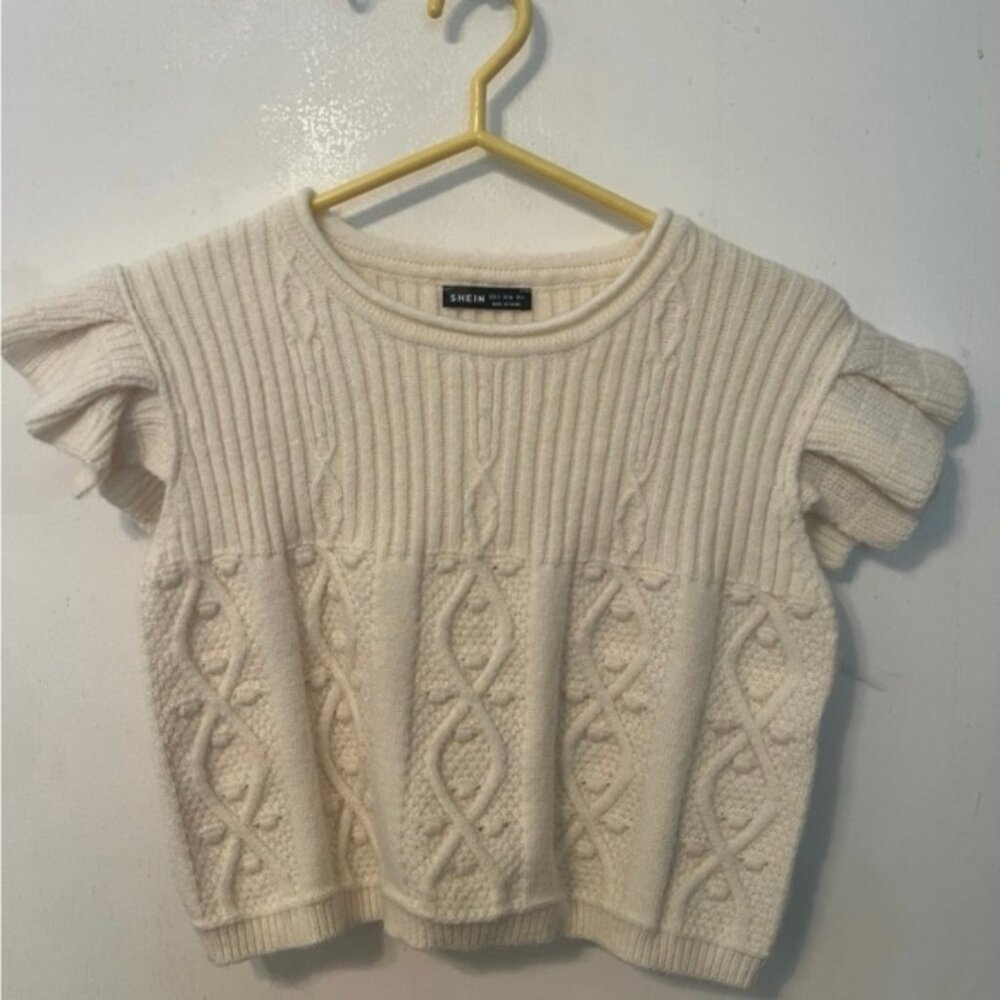 Cream Knit Ruffle Sleeve Top